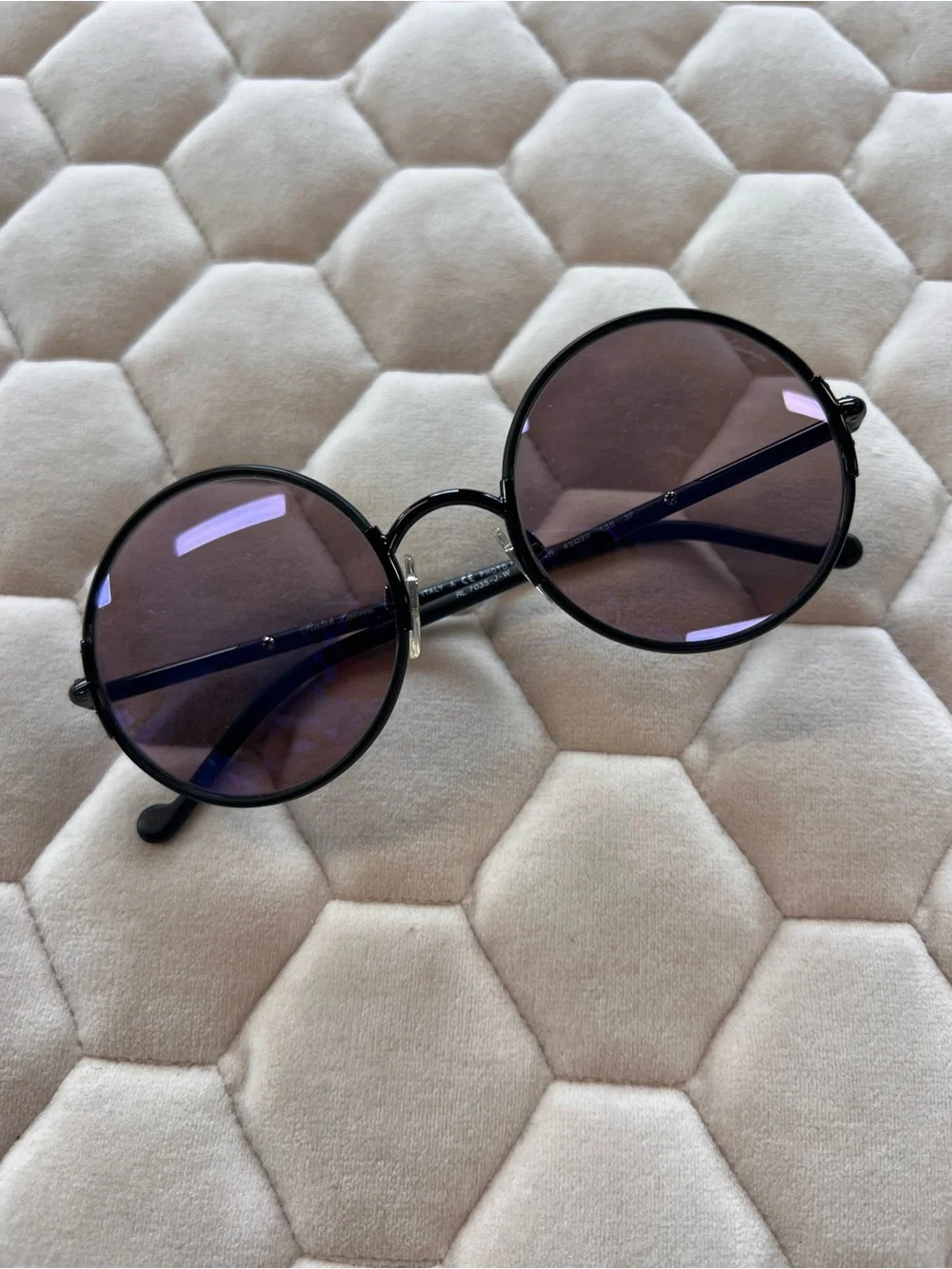 Authentic Ralph Lauren Round Black Frame Sunglasses with violet Transitions lens